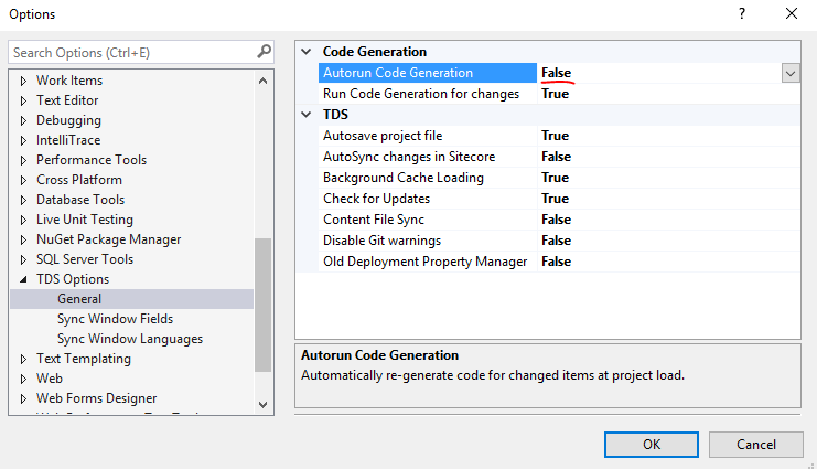 TDS Classic Disable Automatic Code Generation